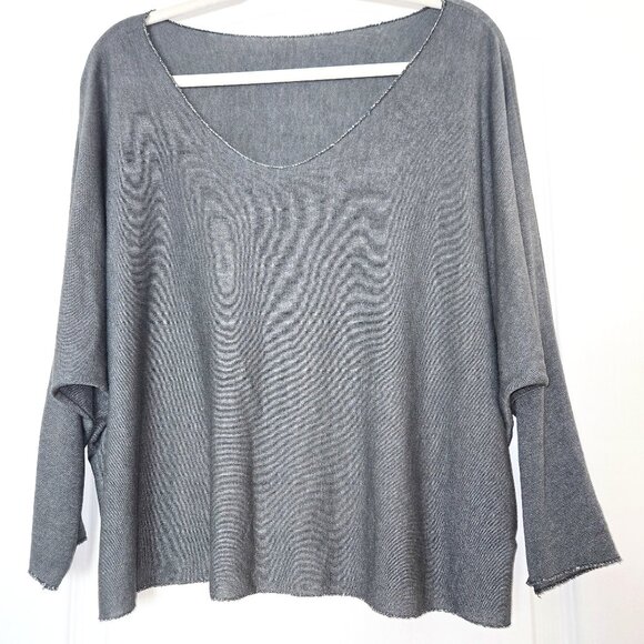 Batwing long sleeve oversized top in grey with metallic overlock seam - Picture 1 of 10